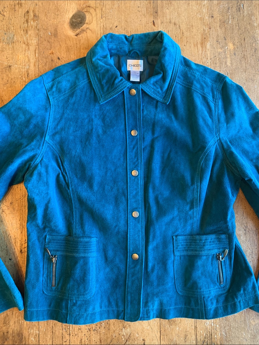 Chico's Teal Suede Snap Jacket - Picture 7 of 16